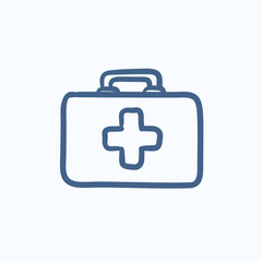 First aid kit sketch icon.