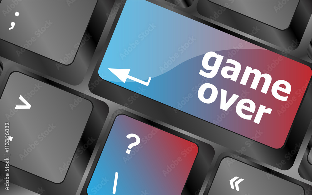 Poster computer keyboard with game over key - technology background, . keyboard keys. vector illustration