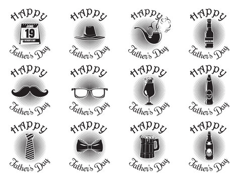 Large collection of icons for Father's Day. Happy Father's Day. Set of black icons isolated on white background. Vector illustration