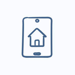 Property search on mobile device sketch icon.