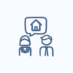 Couple dreaming about house sketch icon.