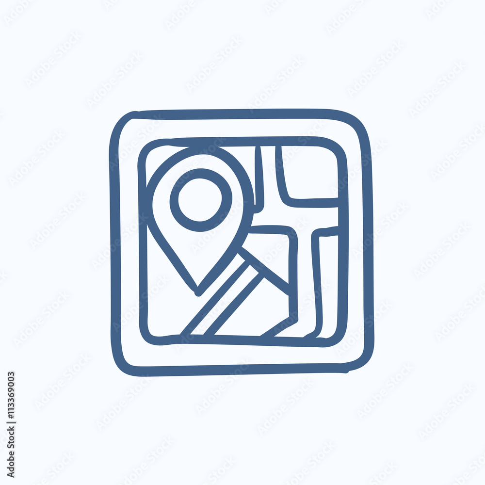 Poster map with pointer sketch icon.