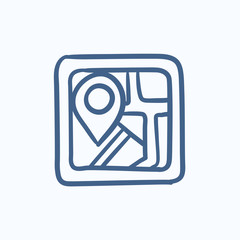 Map with pointer sketch icon.