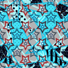 Patchwork seamless pattern ornament dotted starry design stars