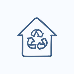 House with recycling symbol sketch icon.