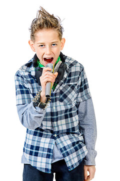 boy singing with microphone
