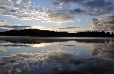 summer trip to countryside - sunrise over the lake
