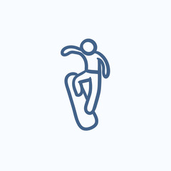 Man snowboarding sketch icon.