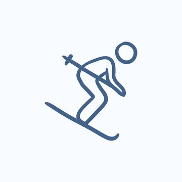 Downhill skiing sketch icon.