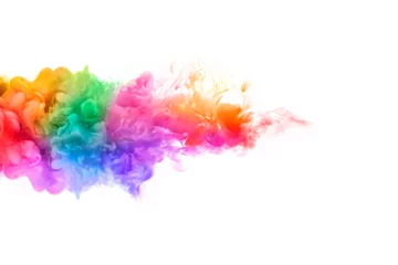 Fototapeten Regenbogen aus Acryltinte in Wasser. Farbexplosion © Casther
