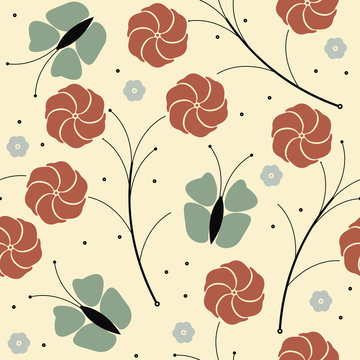 Summer endless pattern with butterflies and flowers