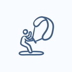 Kite surfing sketch icon.