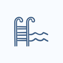 Swimming pool with ladder sketch icon.