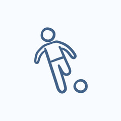 Soccer player with ball sketch icon.