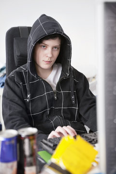 Hacker staring at computer screen