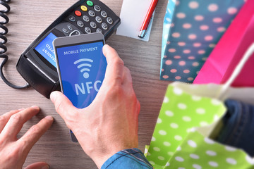 Payment in a trade with phone nfc system top view