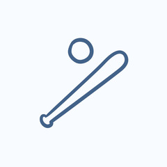 Baseball bat and ball sketch icon.