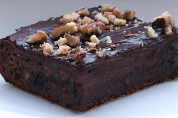 Delicious chocolate brownie. Close up of chocolate brownies. Delicious homemade chocolate cakes on...