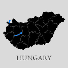 Black Hungary map - vector illustration