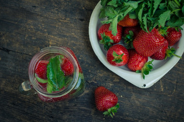 Refreshing summer drink with strawberry