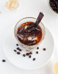 Ice coffee with condensed milk, traditional Vietnamese, Thai coffee with coffee beans