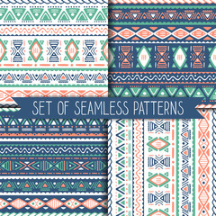 Set of 4 geometric seamless patterns . Vector