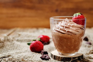 chocolate mousse with strawberries and coconut