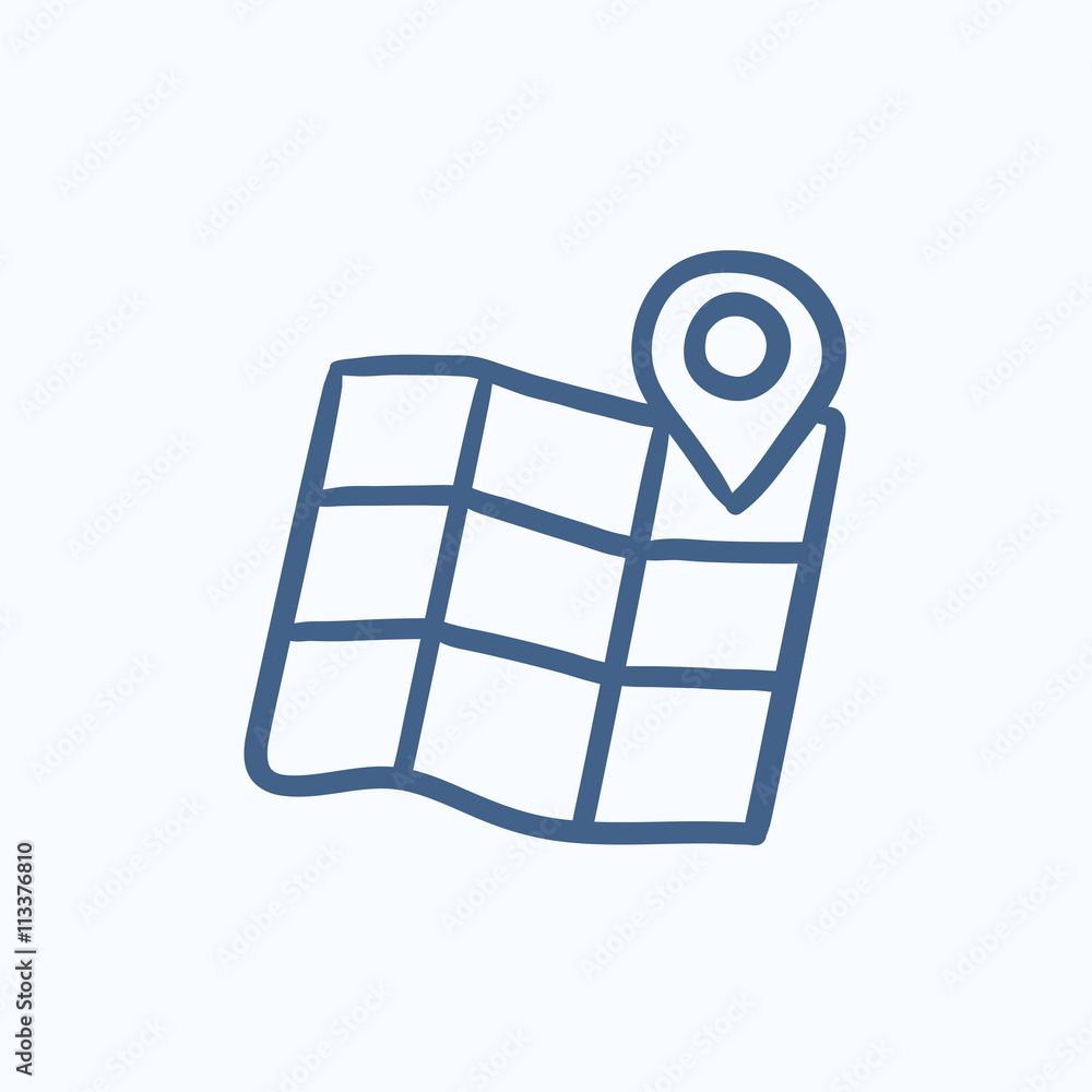 Poster map with pointer sketch icon.