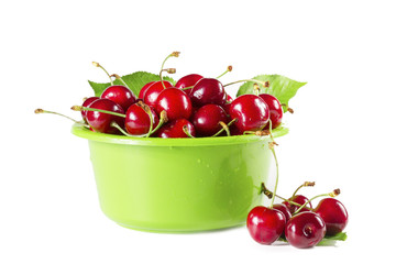 Fresh Cherries in a Bowl, Isolate on a White Background
