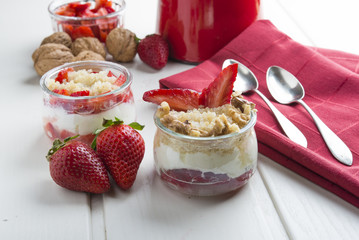 Dessert Healthy, quinoa, strawberry, nuts and yogurt.