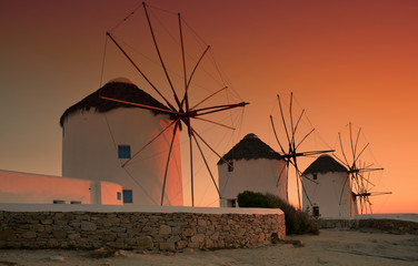 Fototapeta na wymiar The famous windmills of Mykonos island, Greece
