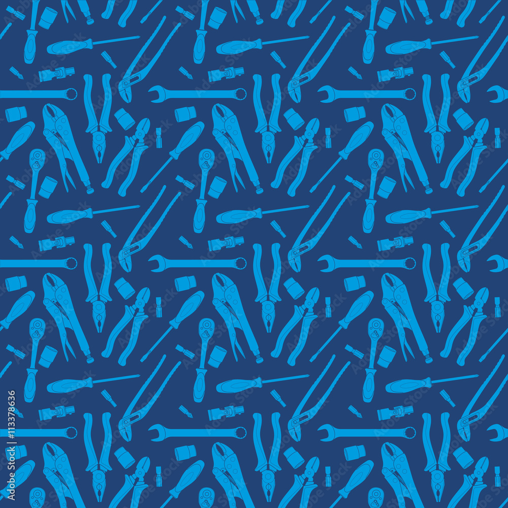 Wall mural different tools pattern blue