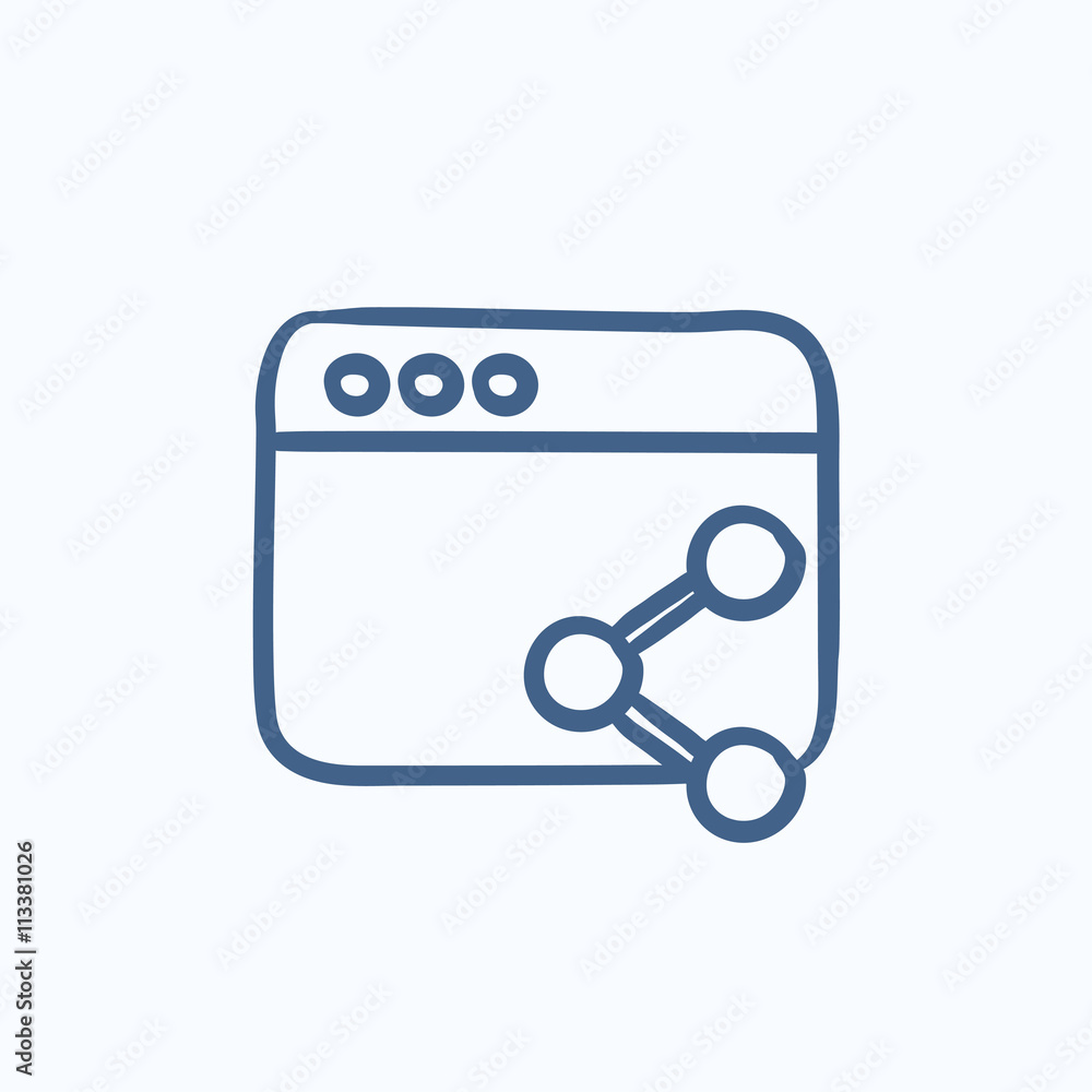 Poster browser window with share symbol sketch icon.