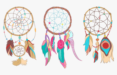 Tribal dreamcatcher made of hoop and net - obrazy, fototapety, plakaty