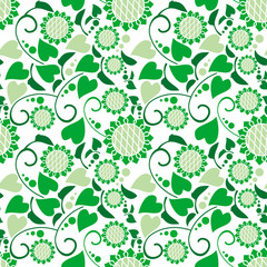 Seamless pattern with decorative sunflowers. Vector clip art.