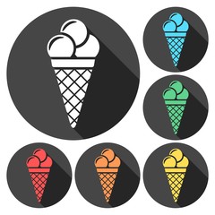 Ice Cream, Vector Illustration, Icons set with long shadow