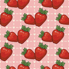 Seamless vector pattern with strawberries and hearts