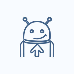 Robot with arrow up sketch icon.