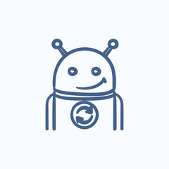 Robot with refresh sign sketch icon.