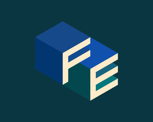 FE isometric 3D letter logo. three-dimensional stock vector alphabet font typography design.