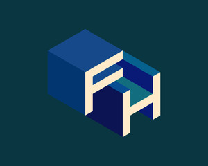 FH isometric 3D letter logo. three-dimensional stock vector alphabet font typography design.