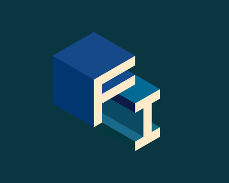 FI isometric 3D letter logo. three-dimensional stock vector alphabet font typography design.
