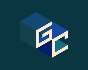 GC isometric 3D letter logo. three-dimensional stock vector alphabet font typography design.