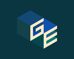 GE isometric 3D letter logo. three-dimensional stock vector alphabet font typography design.