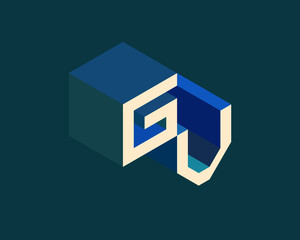 GV isometric 3D letter logo. three-dimensional stock vector alphabet font typography design.