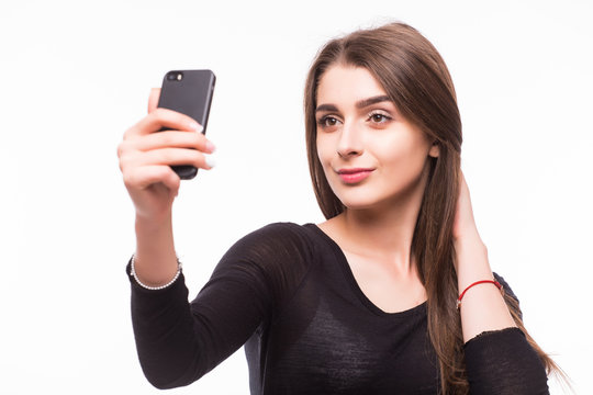Young girl make selfie on phone