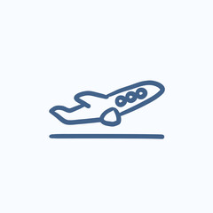 Plane taking off sketch icon.