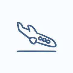 Landing aircraft sketch icon.