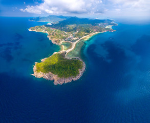 Panoramic aerial tropical island view Koh Phangan Thailand