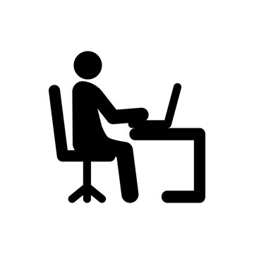 Icon man stick figure. Work at the computer
